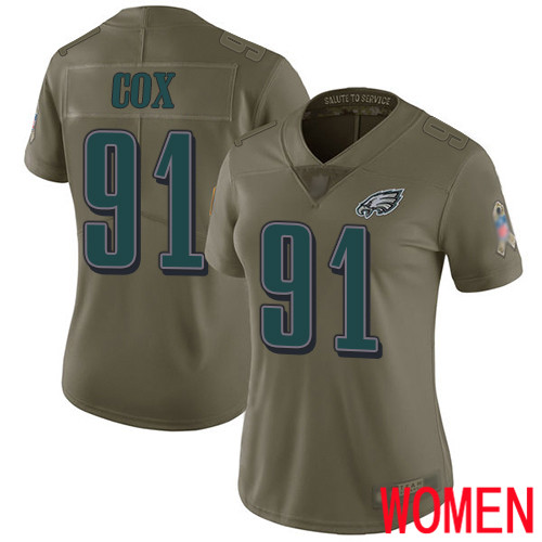 Women Philadelphia Eagles #91 Fletcher Cox Limited Olive 2017 Salute to Service Football NFL Jersey
